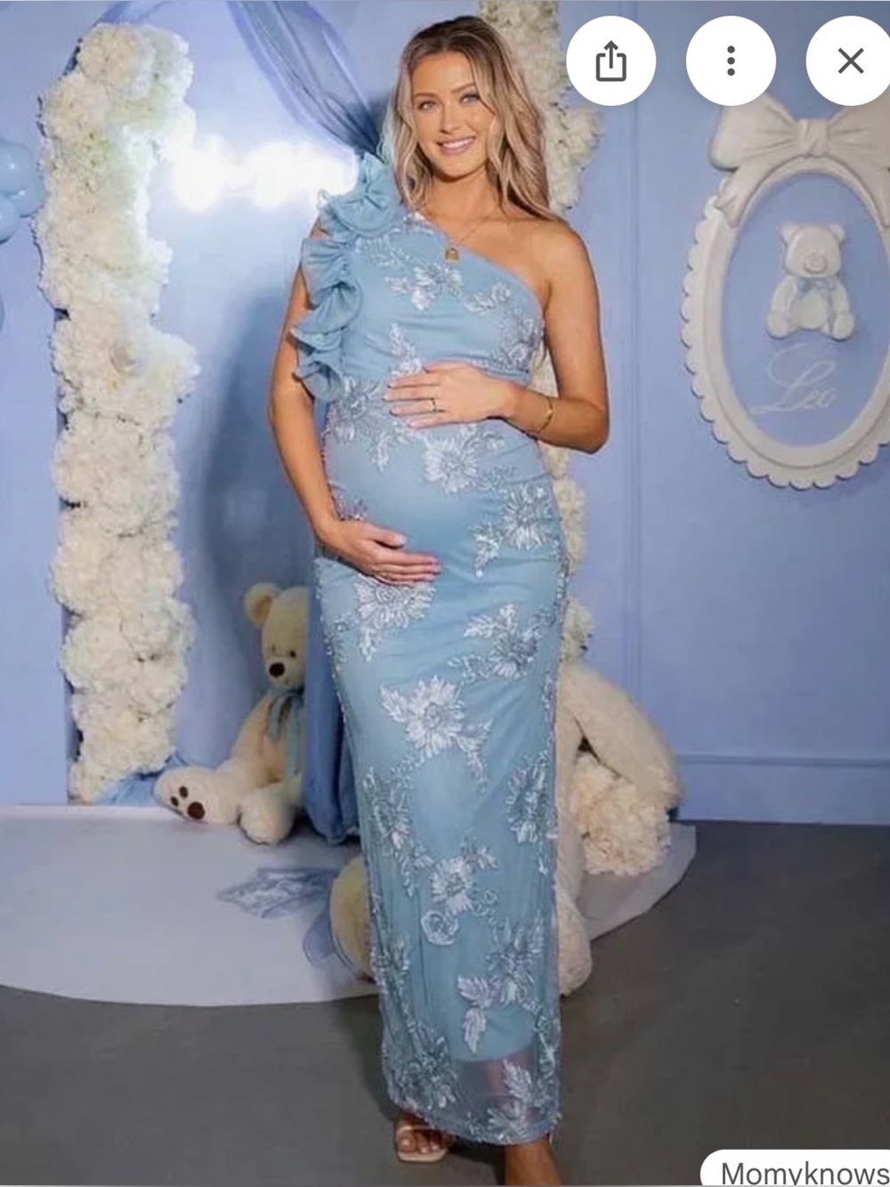 Momyknows Floral Embroidered Mesh One Shoulder Ruffle Maternity Maxi Dress XL